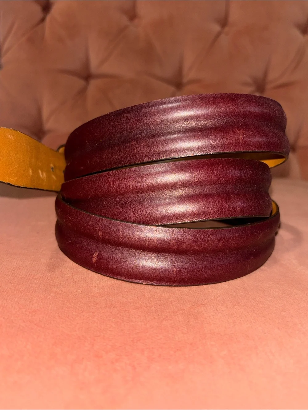 Allen Edmonds chocolate brown red brown burnished calf leather belt men’s 50”